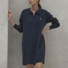 Collared Embroidered Knit Dress