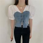 V-neck Panel Denim Top