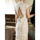 Cap-sleeve Lace Wedding Sheath Dress