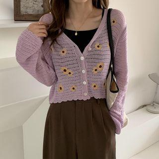 Embroidered Crochet Knit Cardigan