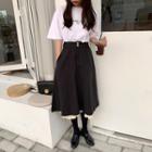 Short-sleeve Lettering T-shirt / Midi A-line Skirt