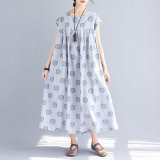 Dotted Cap-sleeve Maxi Dress