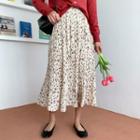 Floral Midi Chiffon Flare Skirt Ivory - One Size