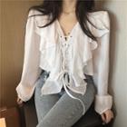 Long-sleeve Lace-up Ruffle Top