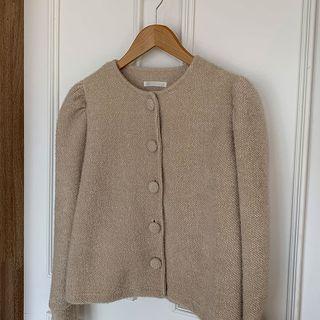 Puff-shoulder Wool Blend Cardigan