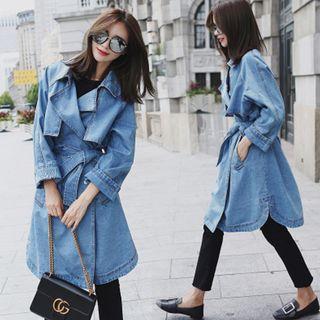 Embroidered Denim Trench Coat