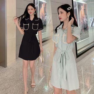 Contrast Trim Sshort-sleeve Collared Dress