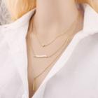 Faux Pearl Alloy Bar Pendant Layered Necklace Gold - One Size
