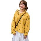 Bell-sleeve Frill Trim Printed Blouse