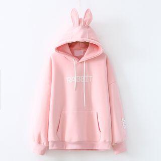 Ear-accent Lettering Hoodie