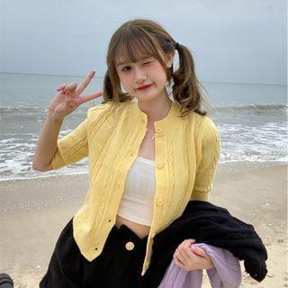 Elbow-sleeve Cable Knit Cardigan