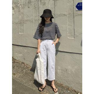 Crew-neck Drop-shoulder Stripe T-shirt