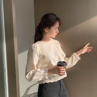 Bishop-sleeve Laced Blouse Cream - One Size