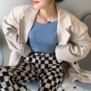 Checkerboard Boot-cut Pants / Blazer / Knit Top