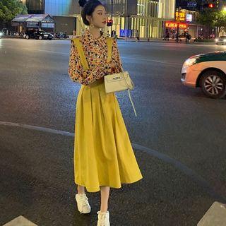 Set: Patterned Shirt + A-line Midi Jumper Skirt