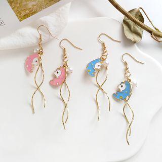 Faux Pearl Unicorn Swirl Fringed Earring