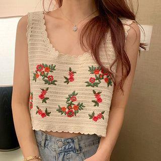 Plain Wave Trim Knit Tank Top