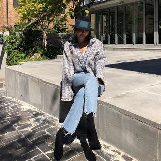 Faux-pearl Button Boxy Tweed Jacket