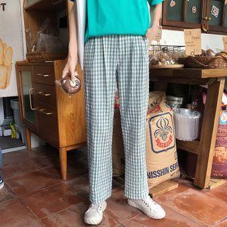 High-waist Checked Straight-leg Pants