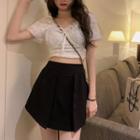 Short-sleeve Lace Cropped Blouse / Mini A-line Skirt