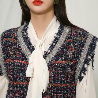 Sleeveless Tweed Vest Navy Blue - One Size