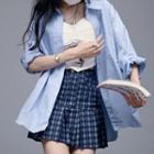 Plain Shirt / Lettering Camisole Top / Plaid Denim Mini Skirt