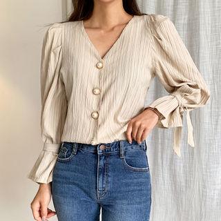 Tie-cuff Textured Blouse