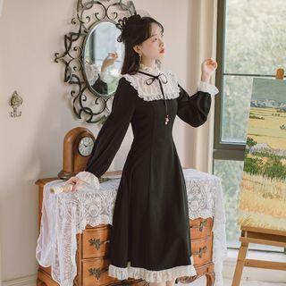 Long-sleeve Midi Dress With Ribbon-accent