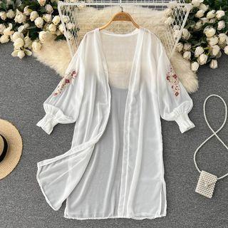 Floral Embroidered Long Light Jacket
