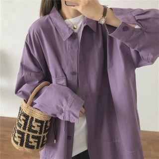 Plain Slit Shirt Jacket