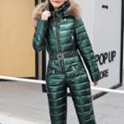 Furry Hood Padded Jumpsuit