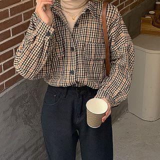 Long-sleeve Plaid Fleece Lined Shirt As Shown In Figure - One Size