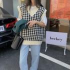 Houndstooth Knit Vest Houndstooth - Black & White - One Size