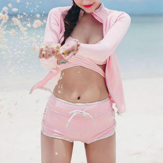 Set: Wrap Bikini + Swim Shorts + Zip Front Rashguard
