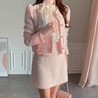 Tweed Set: Puff-sleeve Jacket + Miniskirt