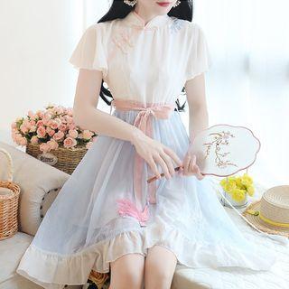 Traditional Chinese Short-sleeve Embroidered A-line Dress