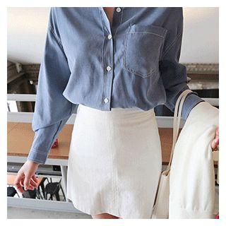 Pocket-front Dip-back Shirt Sky Blue - One Size