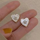 Moon & Star Heart Shell Earring 1 Pair - White - One Size