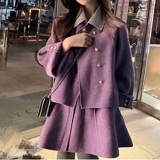 Set: Double-breasted Jacket + Long-sleeve Mini A-line Dress