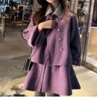 Set: Double-breasted Jacket + Long-sleeve Mini A-line Dress