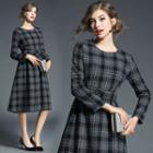 Round Neck Plaid A-line Dress