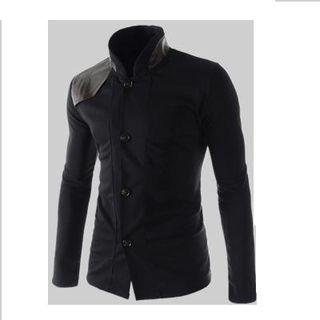 Faux Leather Panel Single-breasted Jacket