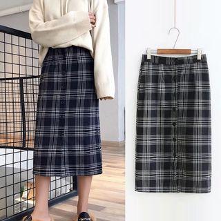 Plaid Straight-cut Midi Skirt