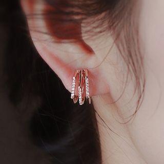 Rhinestone Layered Hoop Earring / Clip-on Earring