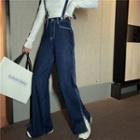 Contrast Stitching Wide-leg Jeans With Suspenders