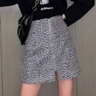 Leopard Print Zip Front A-line Mini Skirt