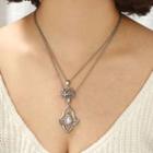 Alloy Floral Pendant Layered Necklace Silver - One Size