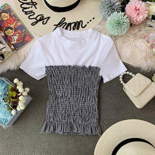 Mock Two-piece Ruched Short-sleeve Top