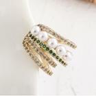 Rhinestone Faux Pearl Layered Cuff Earring 1 Pc - As Shown In Figure - One Size