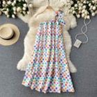 Tie-strap One-shoulder Dotted Midi Shift Dress